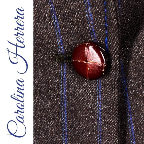 CAROLINA HERRERA Elegant Wool Cashmere Blend 1-Button Pinstriped Blazer, Size 12 - Picture 6 of 9